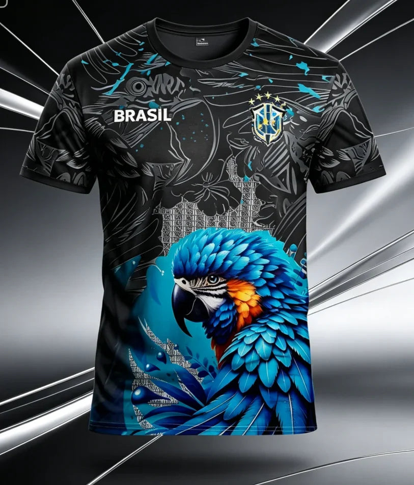Camiseta Brasil Tropical - Loro y Bandera, Secado Rápido