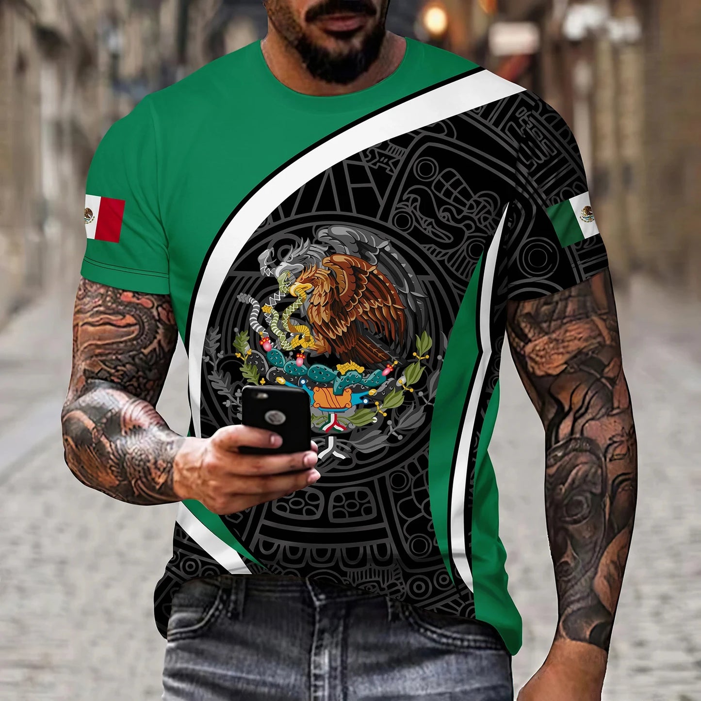 Camiseta México Bandera y Águila - Oversized Casual