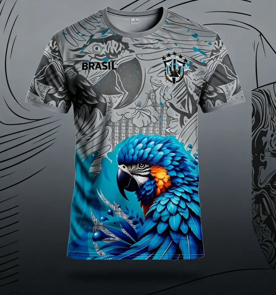 Camiseta Brasil Tropical - Loro y Bandera, Secado Rápido