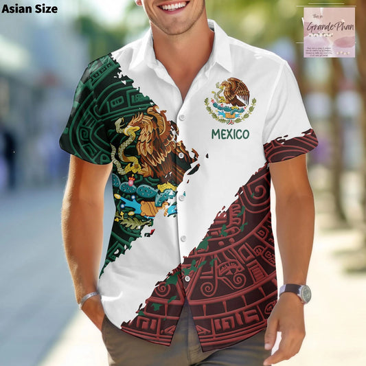 Camisa Hawaiana México - Diseño Calavera Azteca