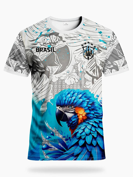 Camiseta Brasil Tropical - Loro y Bandera, Secado Rápido