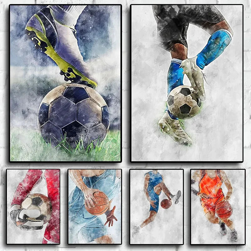 Cuadro Moderno de Fútbol y Básquetbol - Decoración Infantil