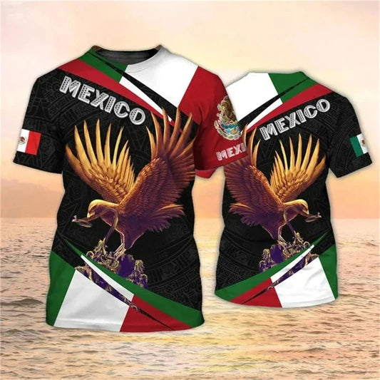 Camiseta Bandera y Águila México - Estampado 3D Oversized