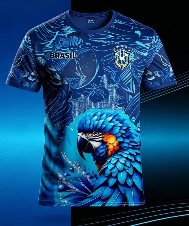 Camiseta Brasil Tropical - Loro y Bandera, Secado Rápido