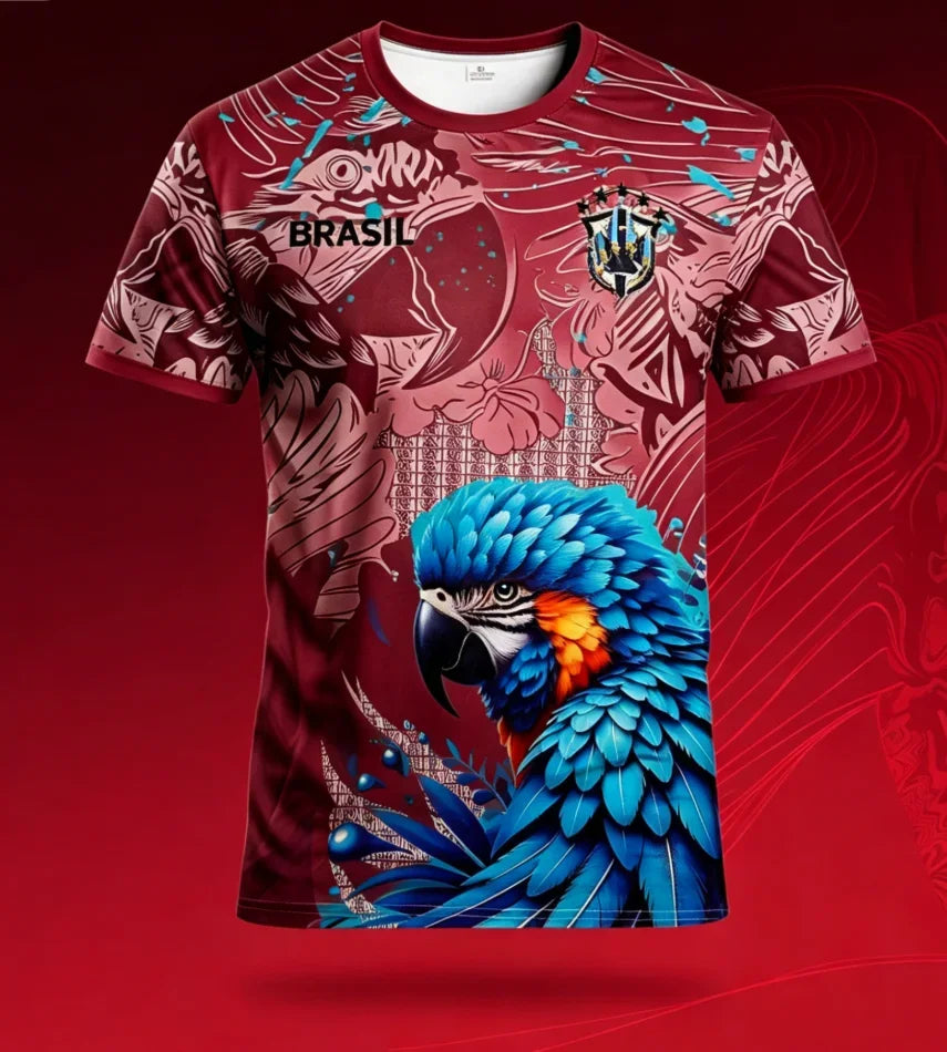 Camiseta Brasil Tropical - Loro y Bandera, Secado Rápido