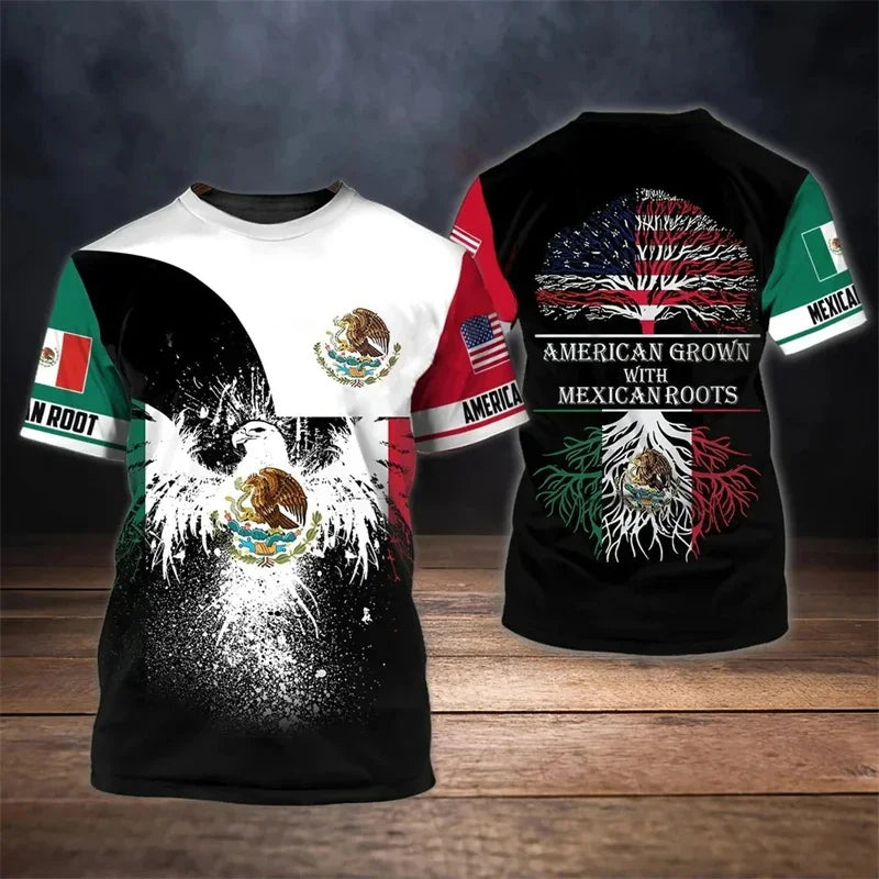 Camiseta Bandera y Águila México - Estampado 3D Oversized