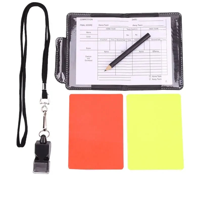 Set de Tarjetas de Árbitro - Roja, Amarilla, Libreta y Silbato