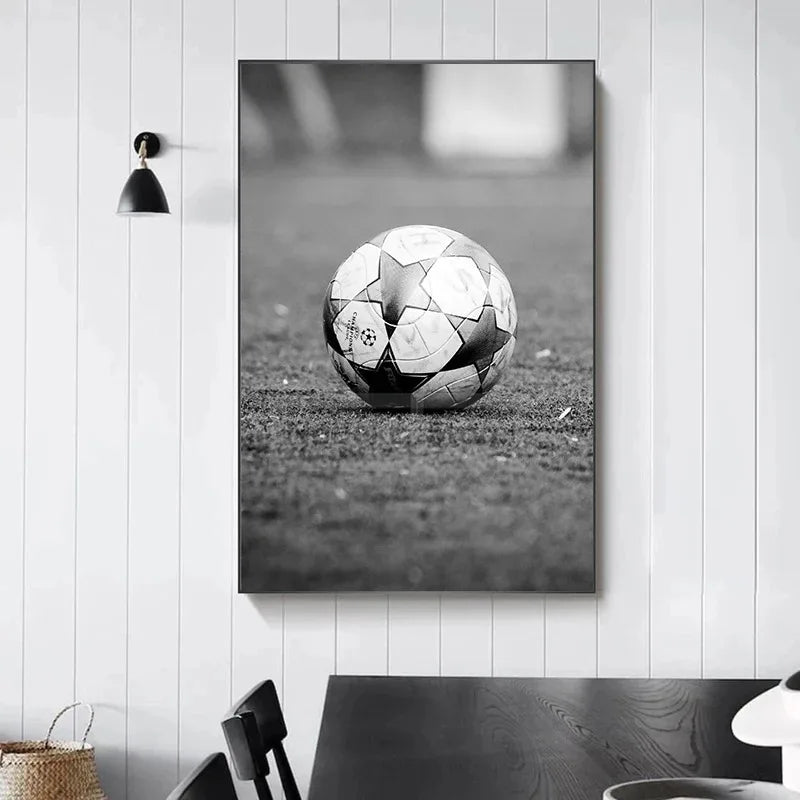 Cuadro Balón de Fútbol Blanco y Negro - Estilo Moderno