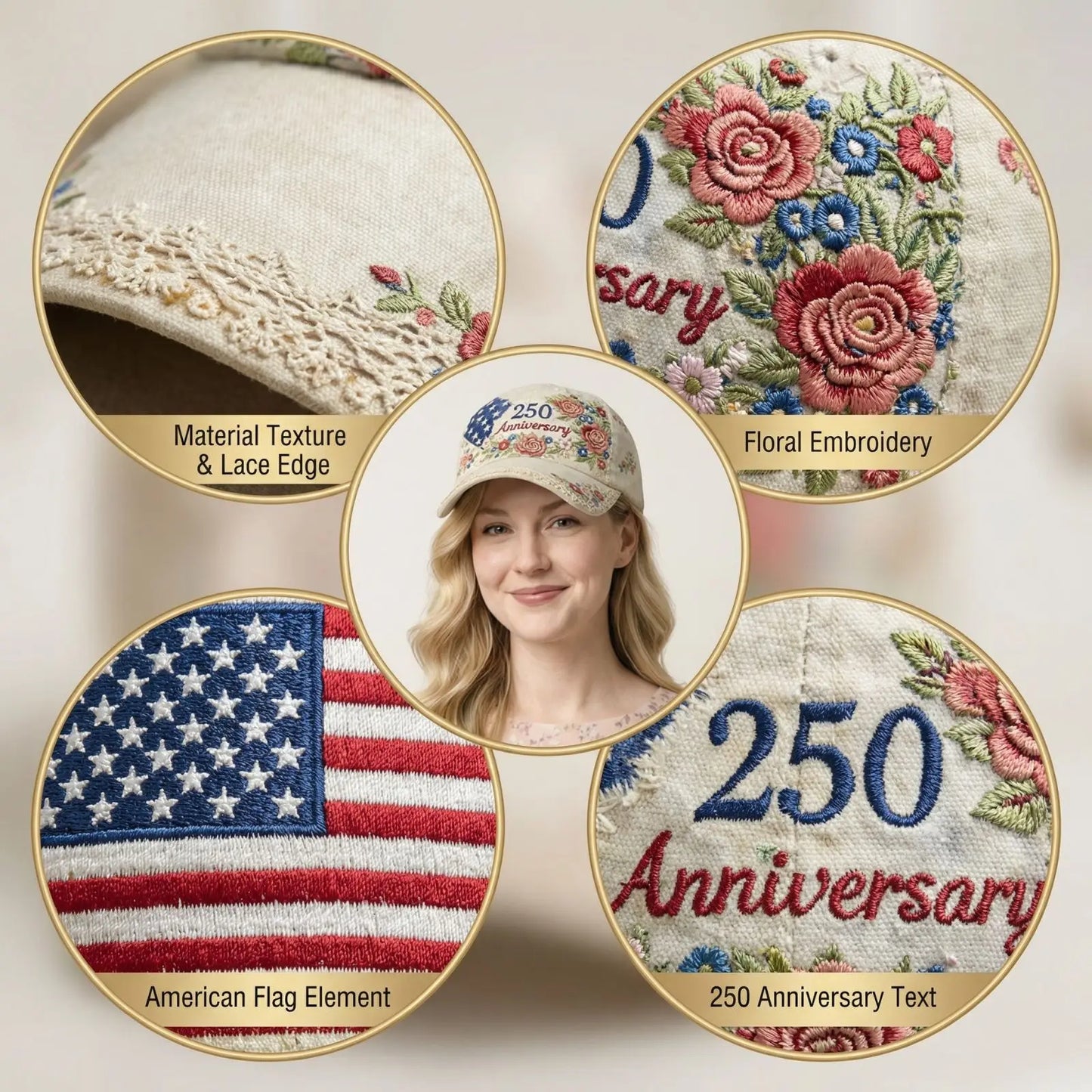 Gorra Conmemorativa 250 Aniversario USA - Diseño Floral Vintage