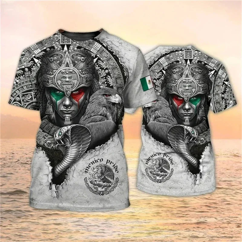 Camiseta Bandera y Águila México - Estampado 3D Oversized