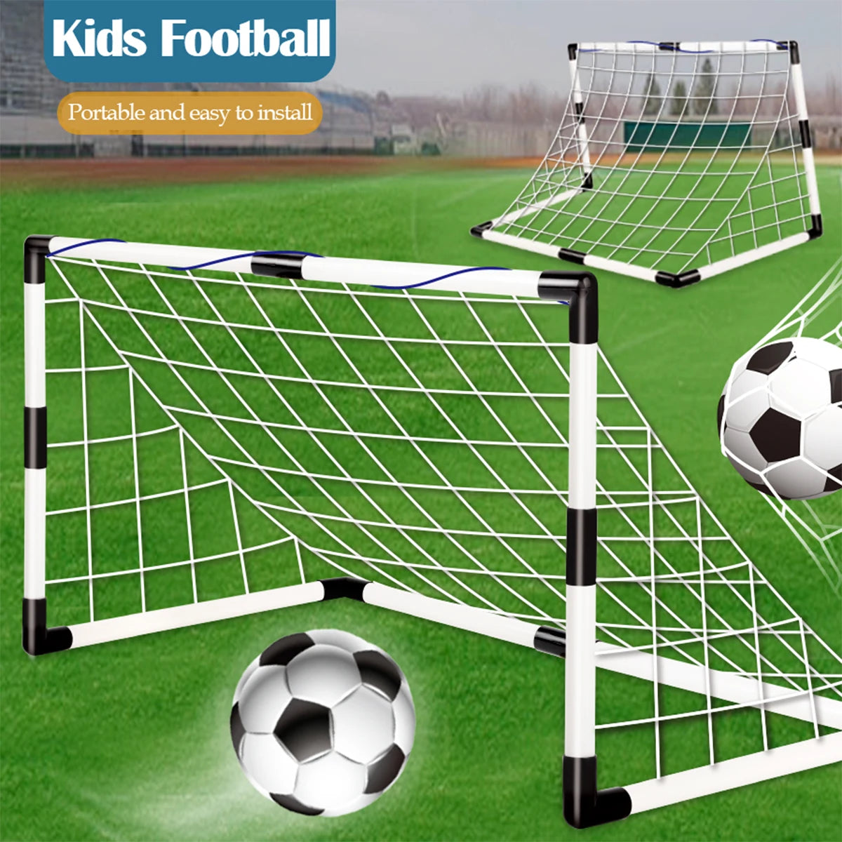 Portería Plegable con Balón y Bomba - Juguete Deportivo Infantil