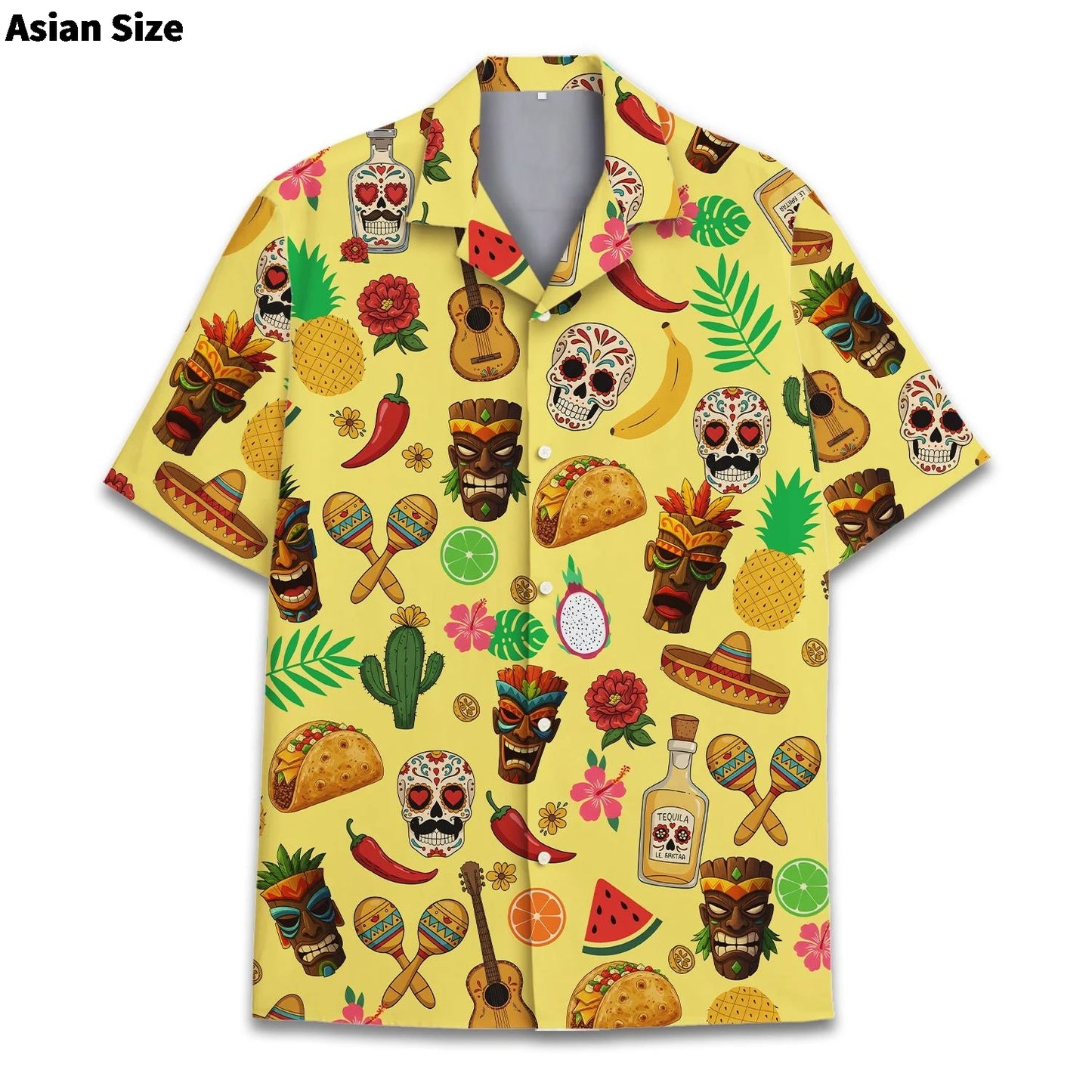 Camisa Hawaiana México - Diseño Calavera Azteca