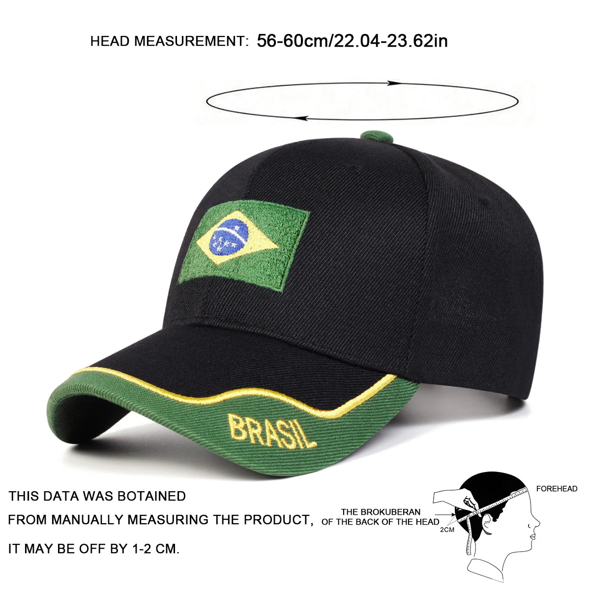 Gorra Bandera Brasil - Bordada, Ajustable