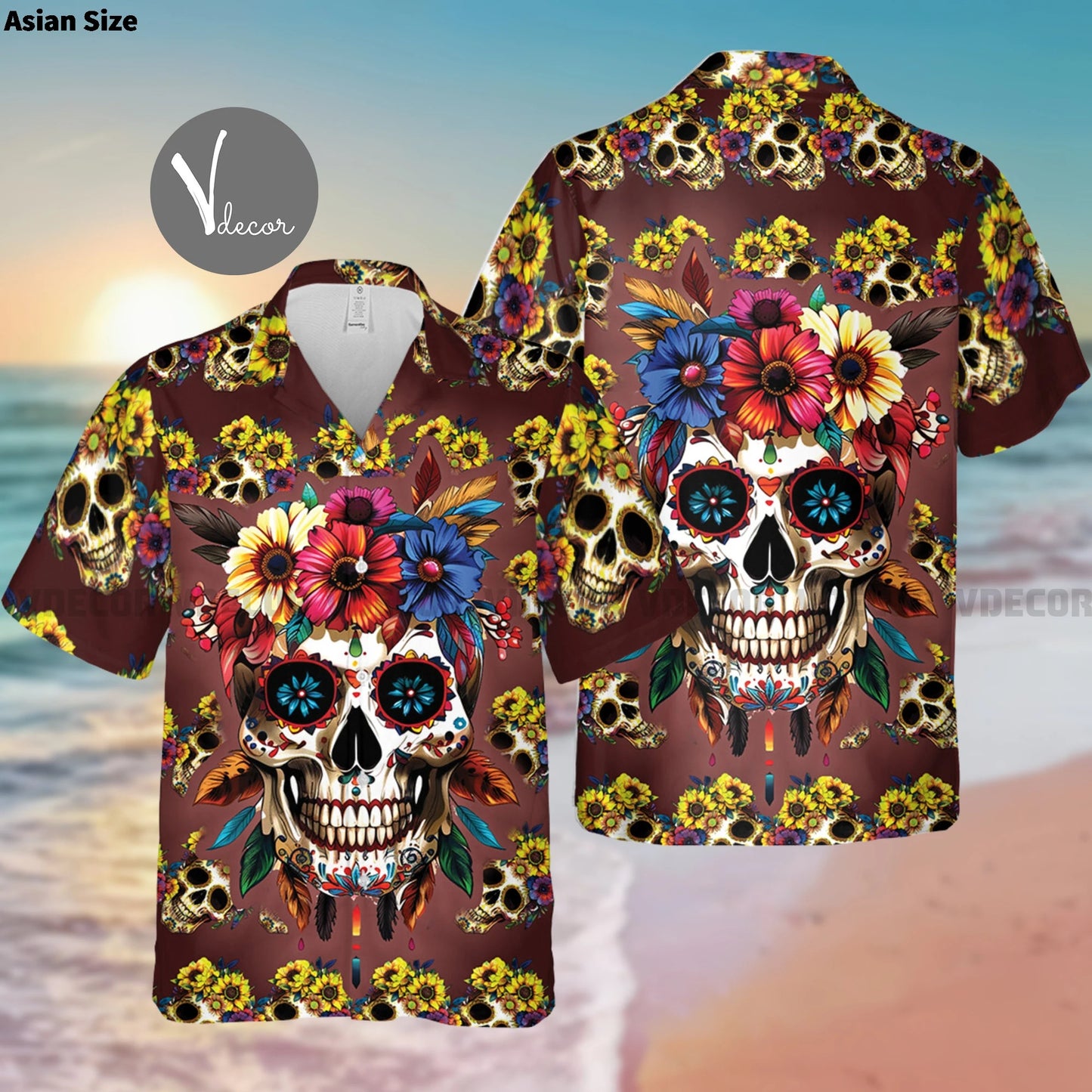 Camisa Hawaiana México - Diseño Calavera Azteca