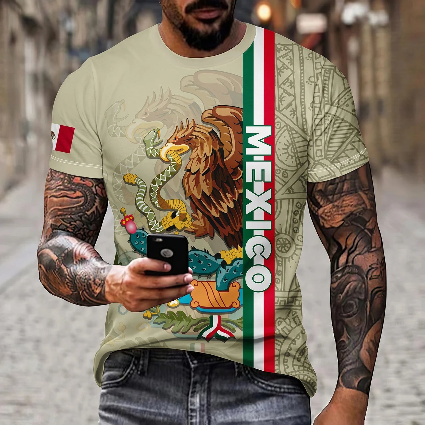 Camiseta México Bandera y Águila - Oversized Casual