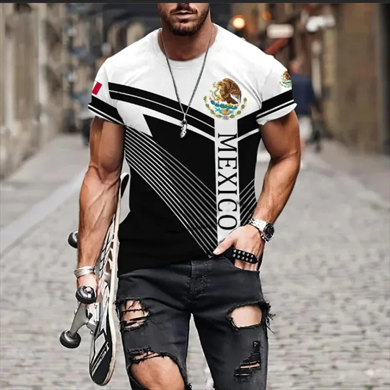 Camiseta Bandera y Águila México - Estampado 3D Oversized