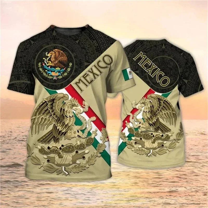 Camiseta Bandera y Águila México - Estampado 3D Oversized