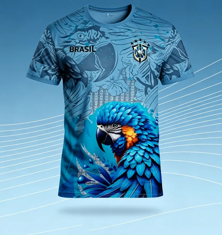 Camiseta Brasil Tropical - Loro y Bandera, Secado Rápido