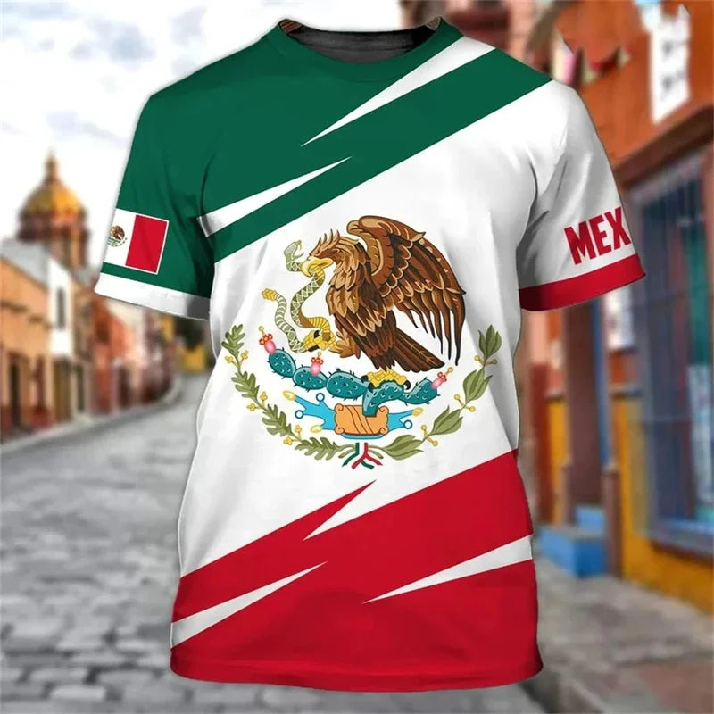 Camiseta Bandera y Águila México - Estampado 3D Oversized