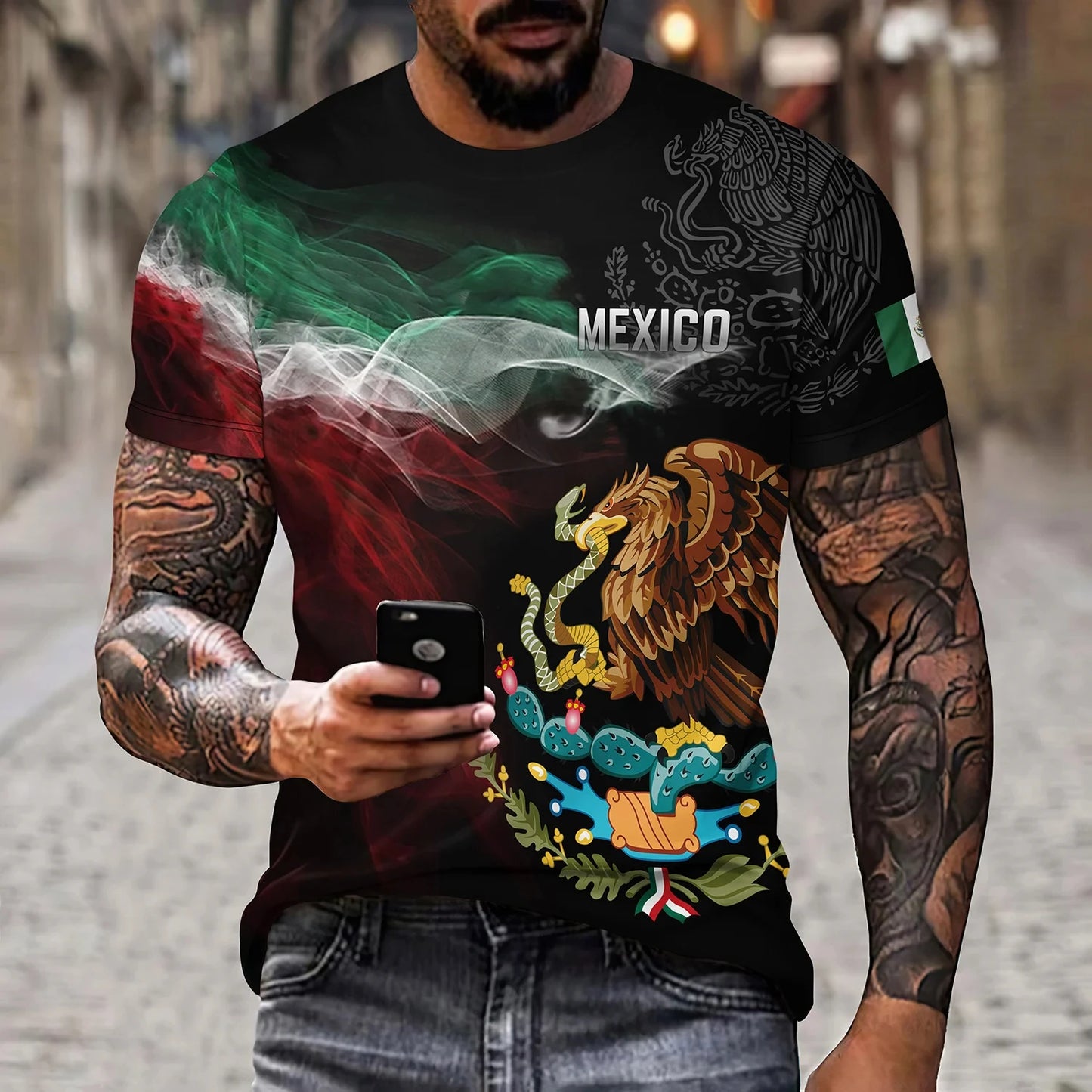 Camiseta México Bandera y Águila - Oversized Casual