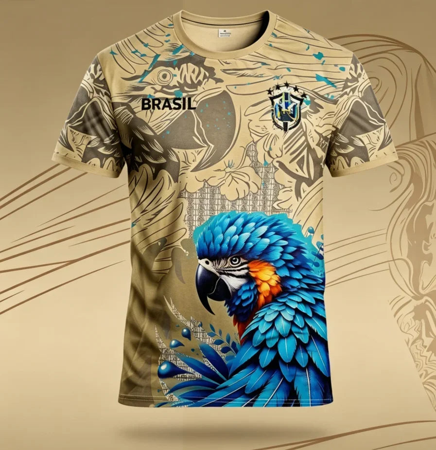Camiseta Brasil Tropical - Loro y Bandera, Secado Rápido