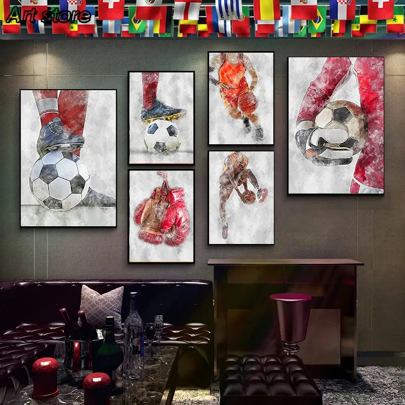 Cuadro Moderno de Fútbol y Básquetbol - Decoración Infantil