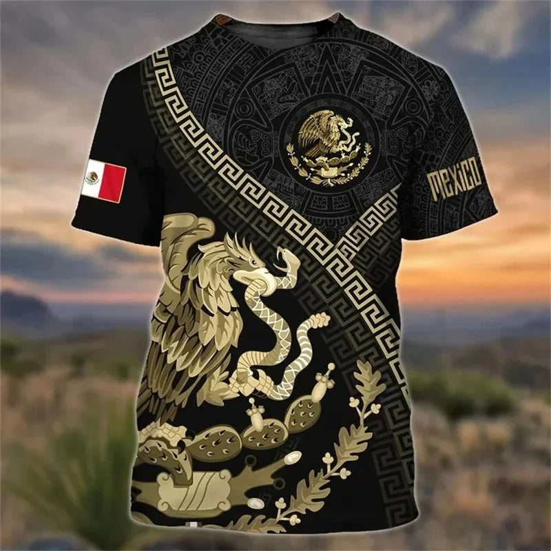 Camiseta Bandera y Águila México - Estampado 3D Oversized