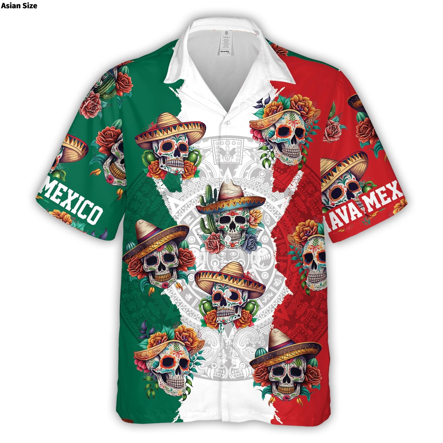 Camisa Hawaiana México - Diseño Calavera Azteca