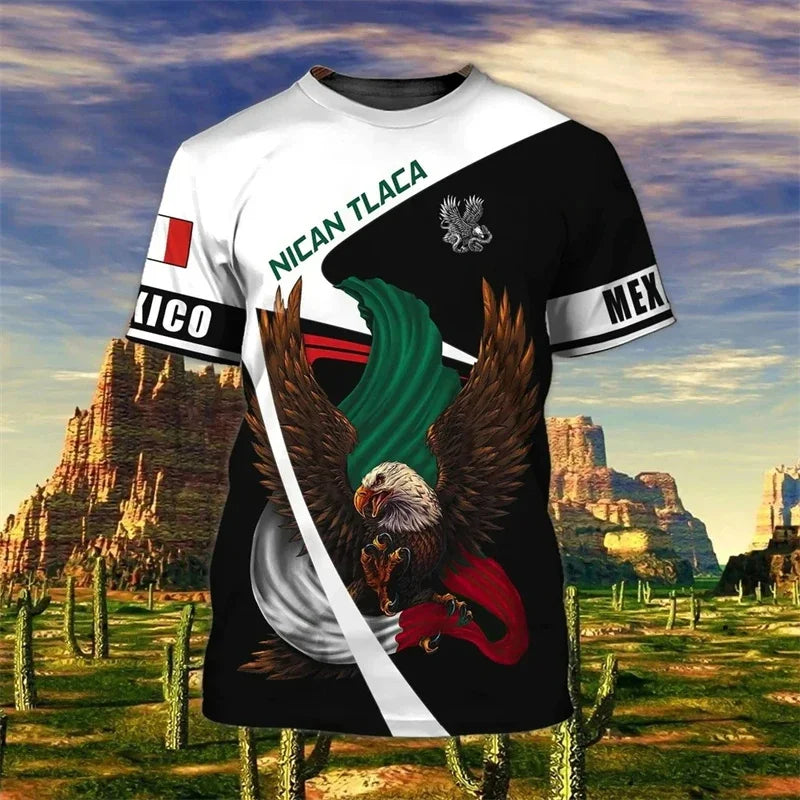 Camiseta Bandera y Águila México - Estampado 3D Oversized